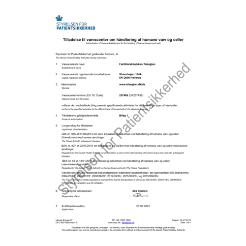 Authorisation of tissue establishment for the handling of human tissues and cells